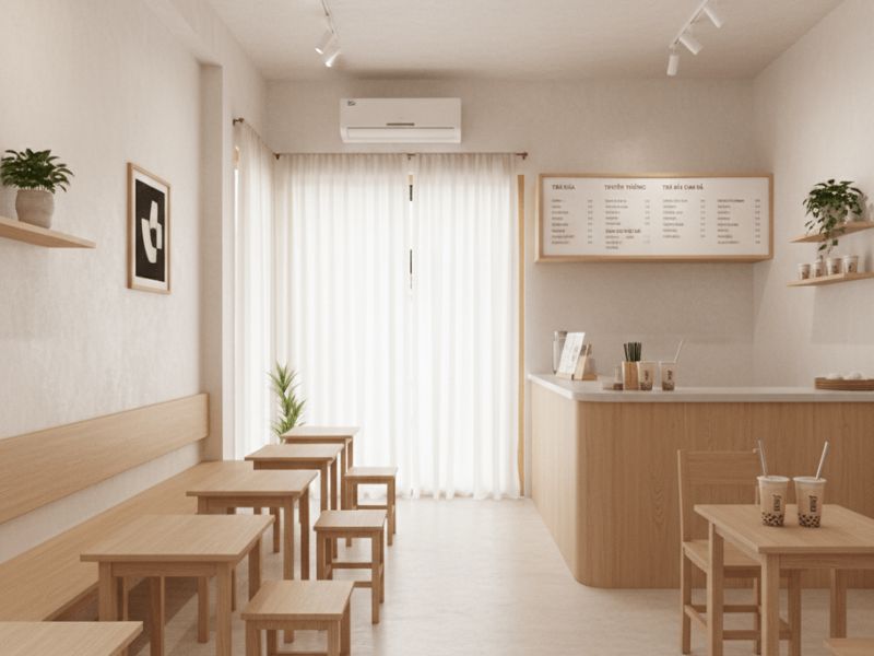Setup Quán Trà Sữa Nhỏ Tối Giản