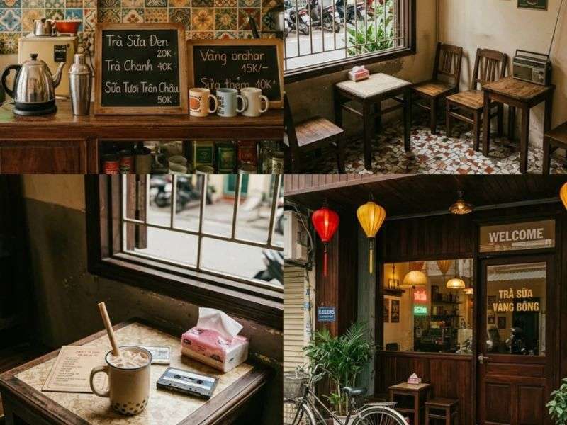 Setup Quán Trà Sữa Nhỏ Vintage