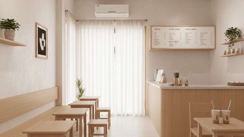 Thiết kế quán trà sữa nhỏ giá rẻ